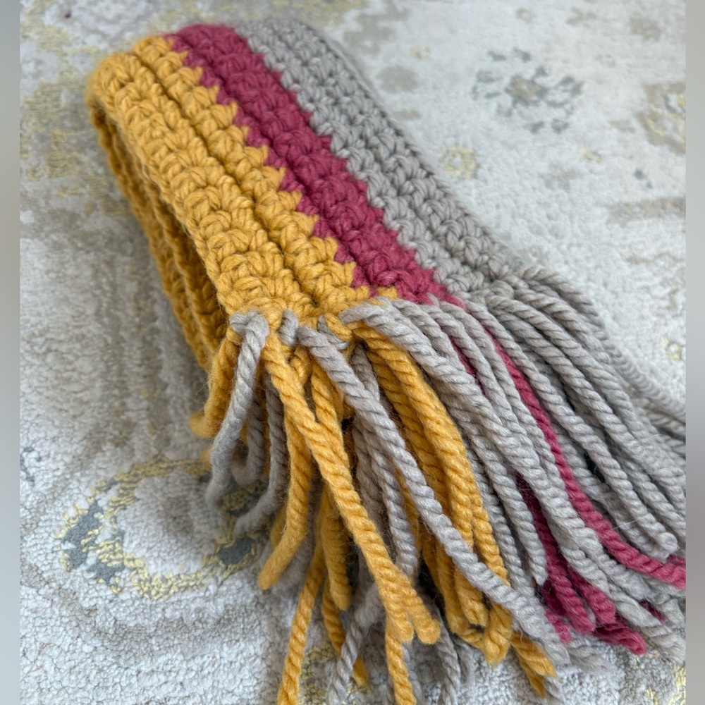 Hand Crochet Color Block Skinny Long Scarf - Picture 7 of 7